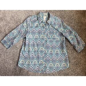 Chico’s No-iron Button-up Linen 3/4 Sleeve Blouse Size 2 Large